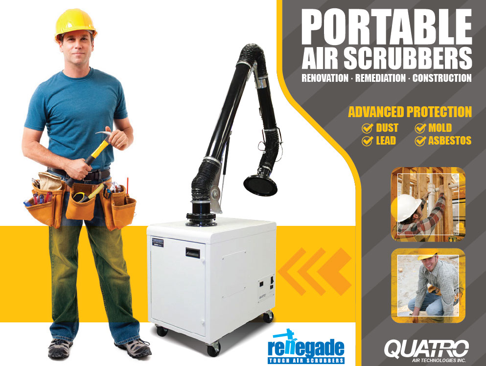 Renegade portable air scrubber for construction, renovation, remediation, mold, asbestos, abatement