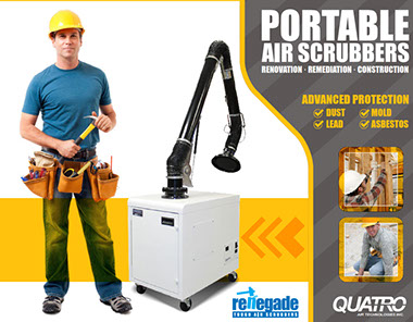portable air scrubber for construction, renovation, abatement, remediation of dust, mold, asbestos, lead