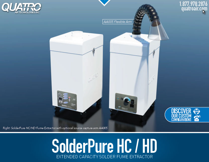 SolderPure HC/HD, fume extractor for soldering applications, fumes, particulates, odor removal