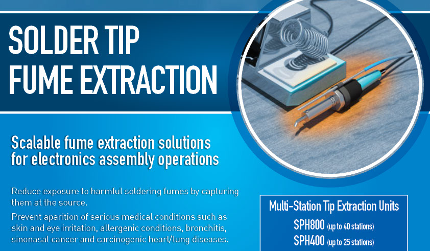 Solder tip fume extraction, fume extractor air filtration system for up to 40 stations