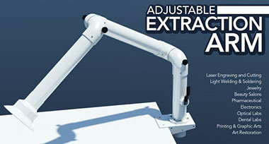 White articulating source capture fume extraction arm for the Quatro Air SPH400, SPH800, and CSA 600