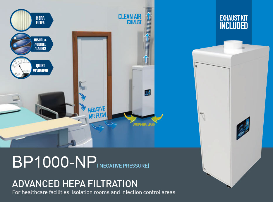 Negative Pressure Ready Air Filtration System For healthcare facilities, isolation rooms and infection control areas