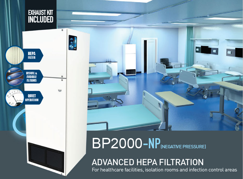 advanced hepa air filtration system, negative air ready, healthcare facilities, patient rooms, isolation rooms, infection control areas, larger 