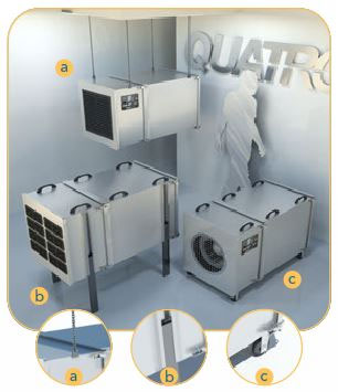 Complete air handling system, Stand-alone filter module, Booster fan, Draw-through configuration, Blow-through configuration   